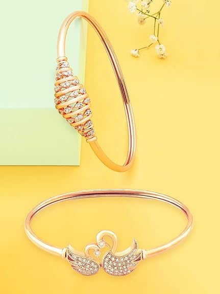 Rose Gold Bracelet Charm with Cubic Zirconia Contemporary Kada (Set of 2)