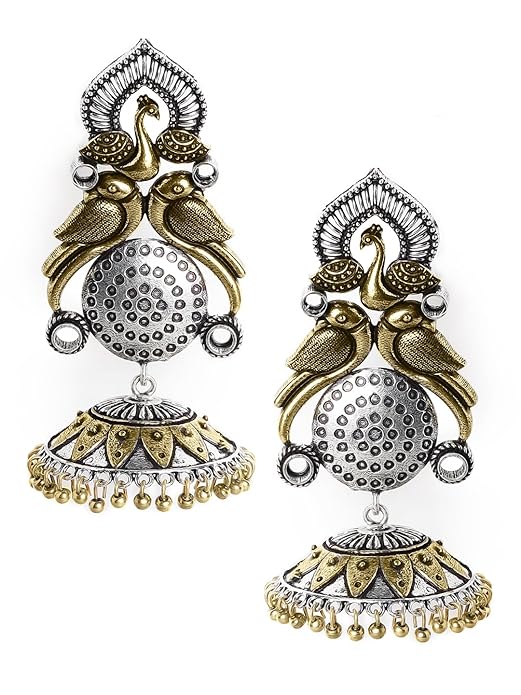 Silver Oxidised Boho Jhumka Earrings