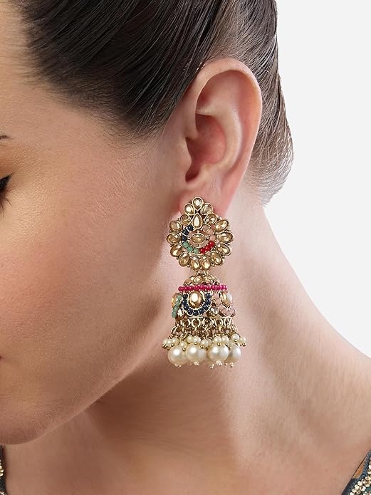 Meenakari Drop Earrings With Mutlicolor Beads