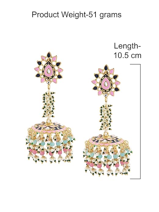 Meenakari jhumka earrings with colorful enamel detailing