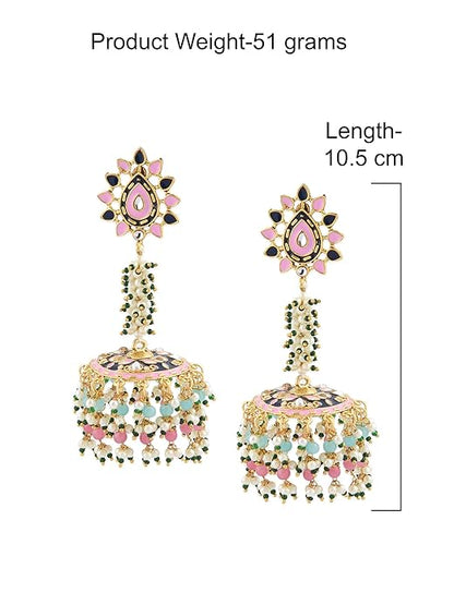 Meenakari jhumka earrings with colorful enamel detailing