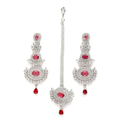 Diamond Mang Tikka in Rose Gold Plated American Diamond Studded Maang Tikka & Earrings Jewellery Set
