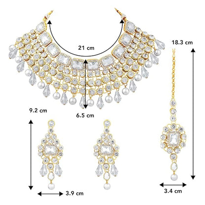 Crystal Choker Necklace with Maang Tikka and Earrings Indian Traditional Bridal Wedding Jewellery Set for Women