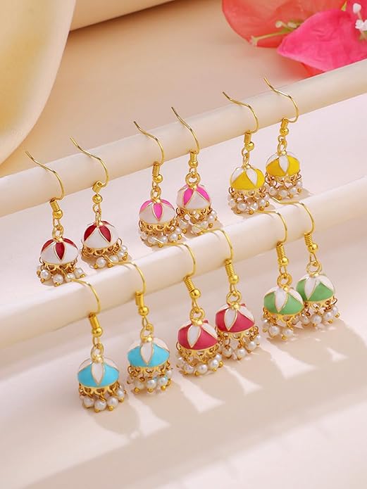 Meenakari Jhumka Earrings | Combo of 6 Pairs