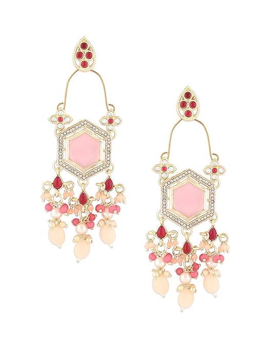 Meenakari Kundan Earrings in Pink Dangle