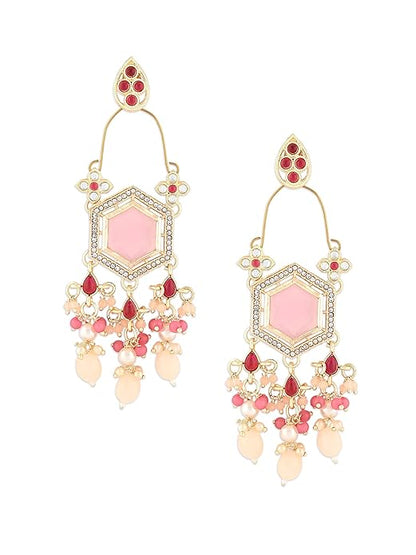 Meenakari Kundan Earrings in Pink Dangle