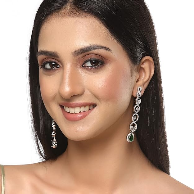 American Diamond Circular Drop Earrings