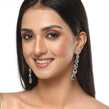 American Diamond Circular Drop Earrings