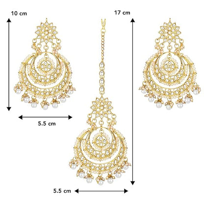 Mang Tikka for Women in Traditional Rhodium Kundan & Pearl Earring Set Design