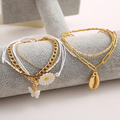 Set of 6 Latest Stylish Multilayer Charm Bracelet for Women and Girls