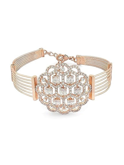 Rose Gold Plated Bracelet with Dazzling Cubic Zirconia Kada Style