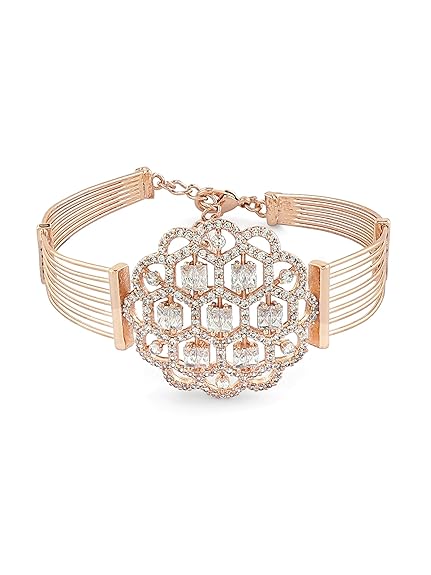 Rose Gold Plated Bracelet with Dazzling Cubic Zirconia Kada Style