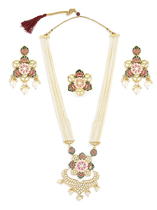 Indian Meenakari Jewelry Multicolor Lotus Set