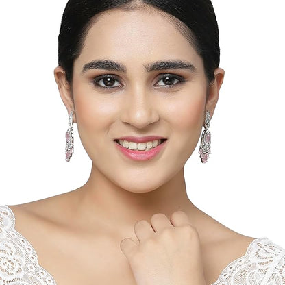 American Diamond Oval Leaf Drop Earrings