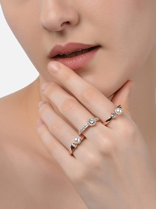 Rose Gold Cubic Zirconia Rings Set of 3