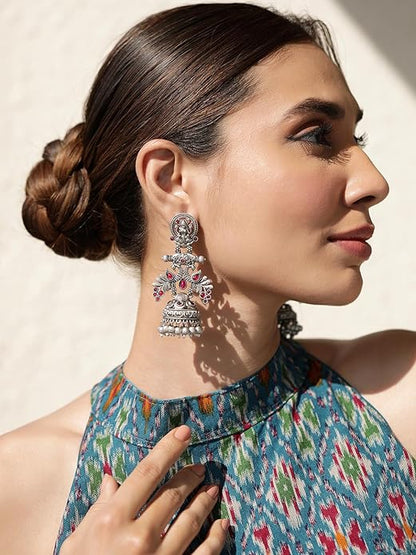 Silver oxidised jhumka with intricate ethnic craftsmanship