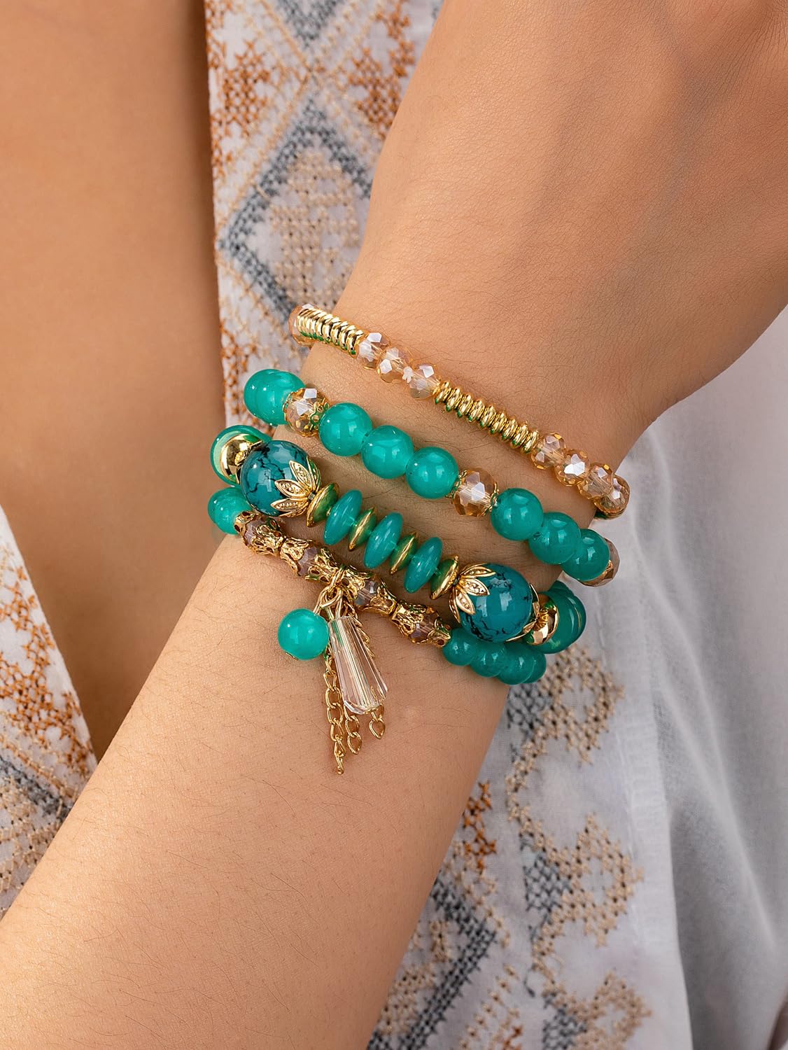 Bohemian Multilayer Crystal Bead Charm Bracelet