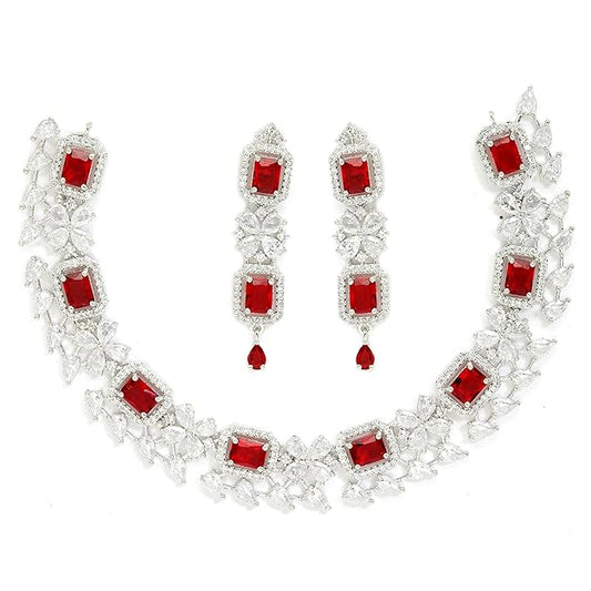 American Diamond Jewellery Green White Set