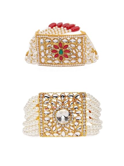 Bracelet with a Pearl and Kundan Traditional Wedding Collection (Set of 2)