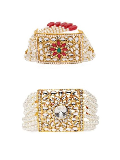 Bracelet with a Pearl and Kundan Traditional Wedding Collection (Set of 2)