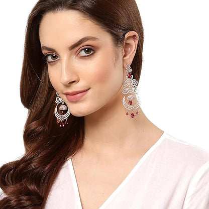 American Diamond Floral Chandelier Drop Earrings