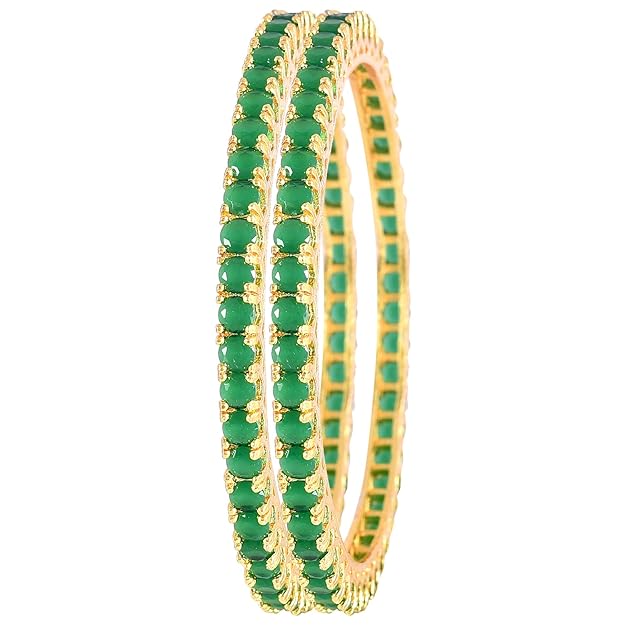 Gold Plated Green Emerald AD Bangle Set