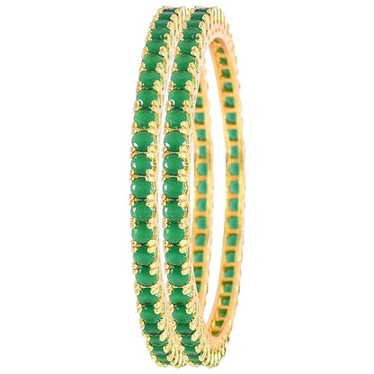 Gold Plated Green Emerald AD Bangle Set