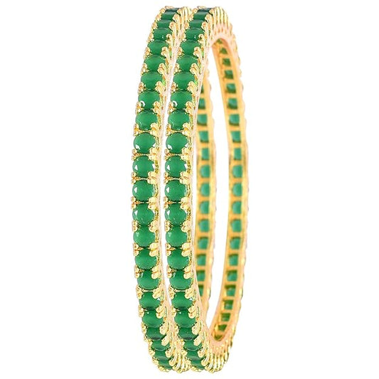 Gold Plated Green Emerald AD Bangle Set