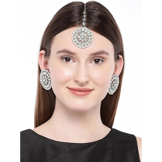 Mang Tika Bridal in Traditional Kundan Pearl Earring Jewellery Set