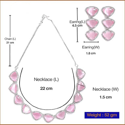 American Diamond Indian Jewellery in Rhodium Plated Silver Toned Triangular Shaped AD Studded Jewellery Set for Women and Girls