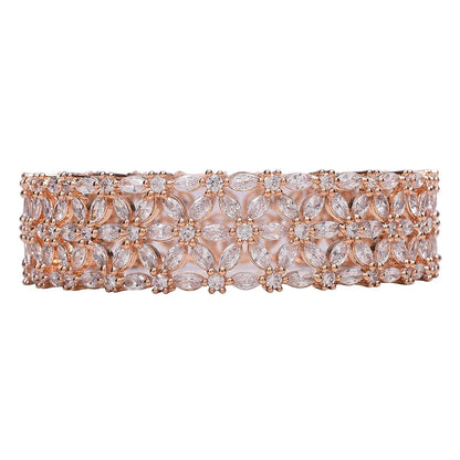 Beautiful CZ Studded Rose Gold Plated Traditional White Heavy Kada Bangles Set for Women