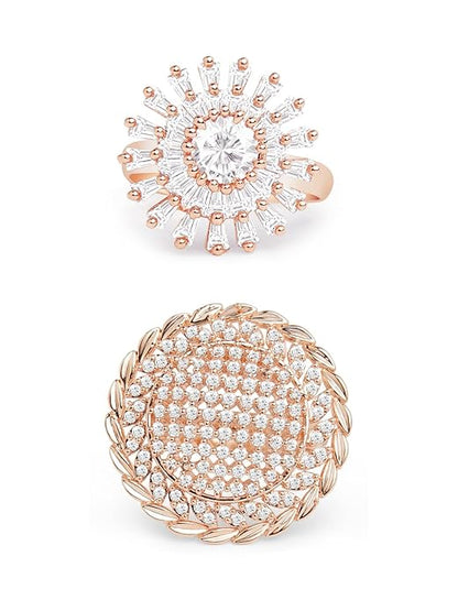 Rose Gold Cubic Zirconia Adjustable Ring Set Of 2