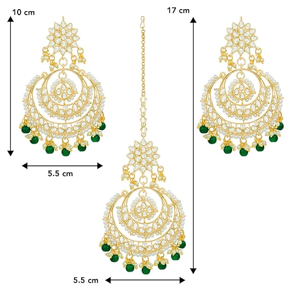Mang Tikka for Women in Traditional Rhodium Kundan & Pearl Earring Set Design