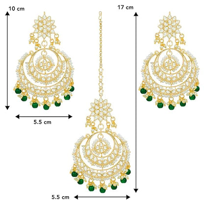 Mang Tikka for Women in Traditional Rhodium Kundan & Pearl Earring Set Design