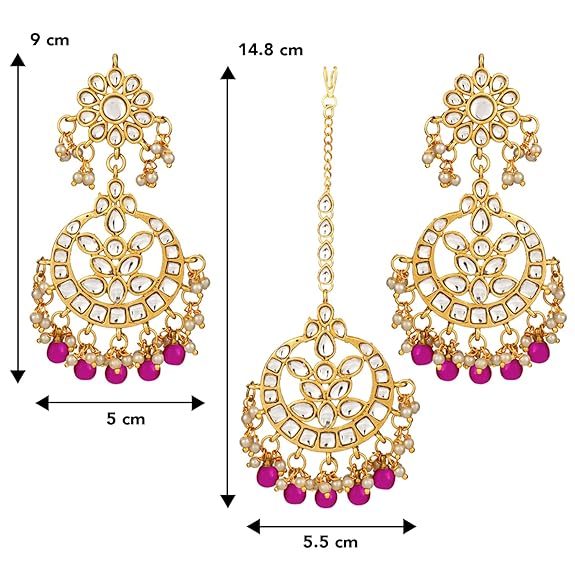 Mang Tikka for Women in Traditional Kundan & Pearl Earring Jewellery Set