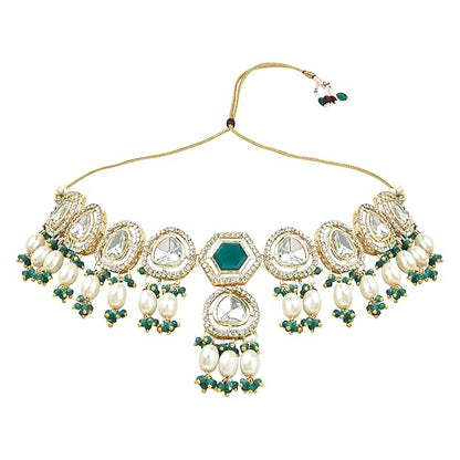 Indian Choker Necklace in Gold Plated Traditional Pearl Kundan and Stone Studded Jewellery Necklace Set for Women