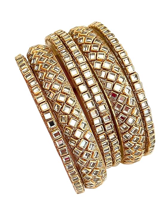 Silver Kundan Square Set with 2 Kada and 4 Chudi Set I Customize with any Color