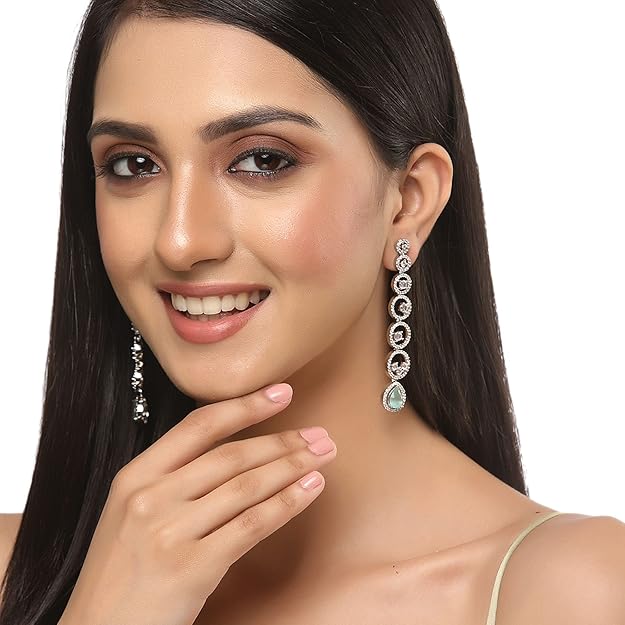 American Diamond Circular Drop Earrings