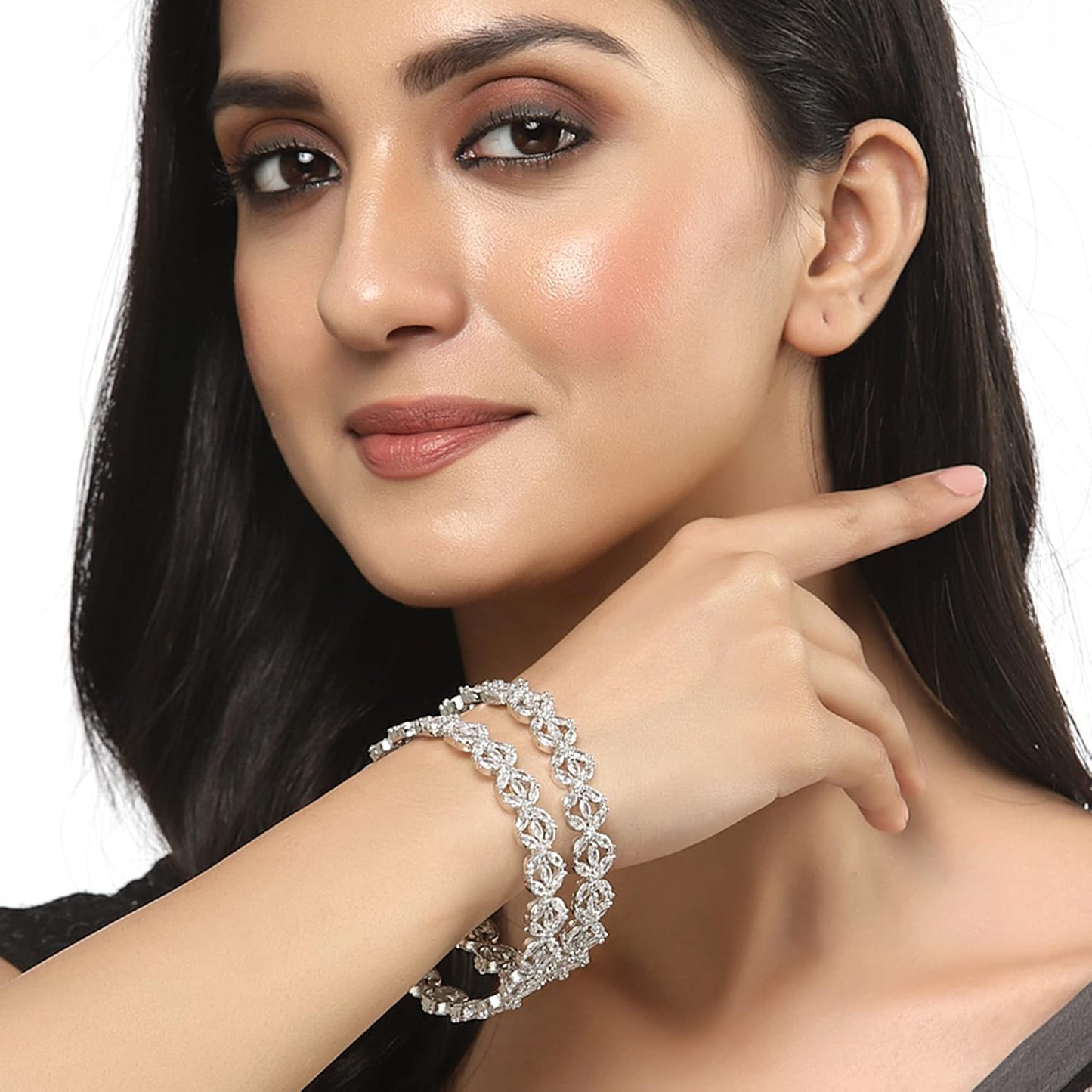 Silver Plated Bracelets Floral Design Set of 2