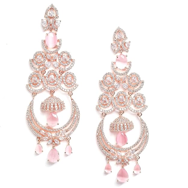 American Diamond Floral Chandelier Drop Earrings