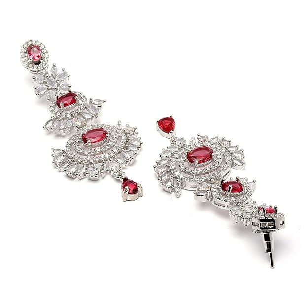 Diamond Mang Tikka in Rose Gold Plated American Diamond Studded Maang Tikka & Earrings Jewellery Set