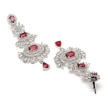 Diamond Mang Tikka in Rose Gold Plated American Diamond Studded Maang Tikka & Earrings Jewellery Set