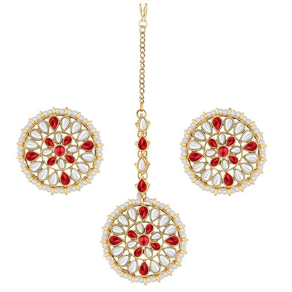 Mang Tika Bridal in Traditional Kundan Pearl Earring Jewellery Set