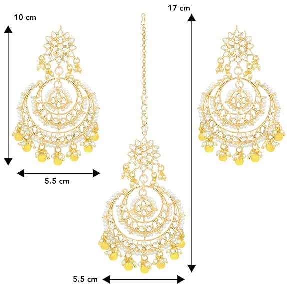 Mang Tikka for Women in Traditional Rhodium Kundan & Pearl Earring Set Design