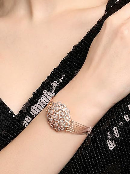 Rose Gold Plated Bracelet with Dazzling Cubic Zirconia Kada Style