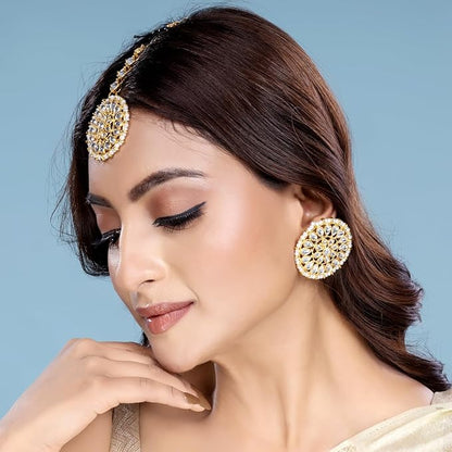 Mang Tika Bridal in Traditional Kundan Pearl Earring Jewellery Set