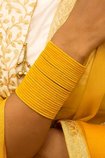 Velvet Metal Bangles for Women Available in Yellow Color Set of 32 Bangles