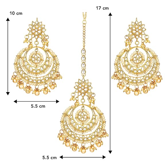 Mang Tikka for Women in Traditional Rhodium Kundan & Pearl Earring Set Design