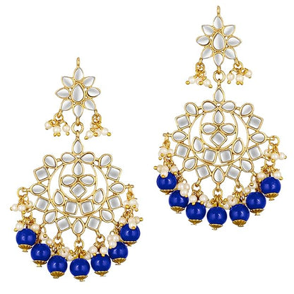 Maang Tikka with Pearl in Gold Plated Kundan Blue Faux Pearl Wedding Set