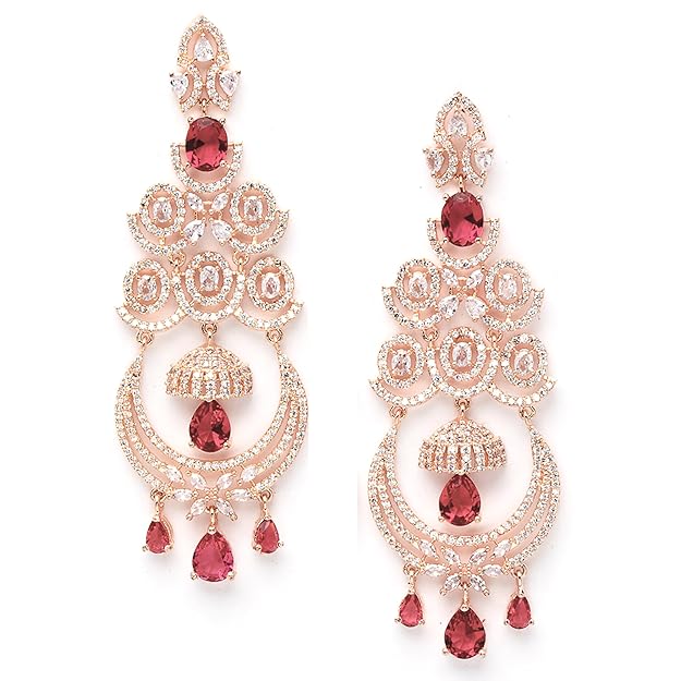American Diamond Floral Chandelier Drop Earrings